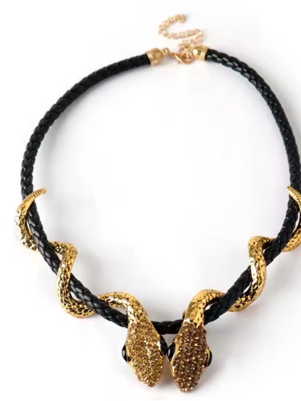 Gold & Black Braided Double Snake Choker Necklace - (Adjustable)